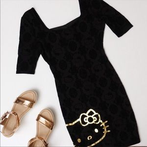 EUC Hello Kitty Black Gold Body Con Dress